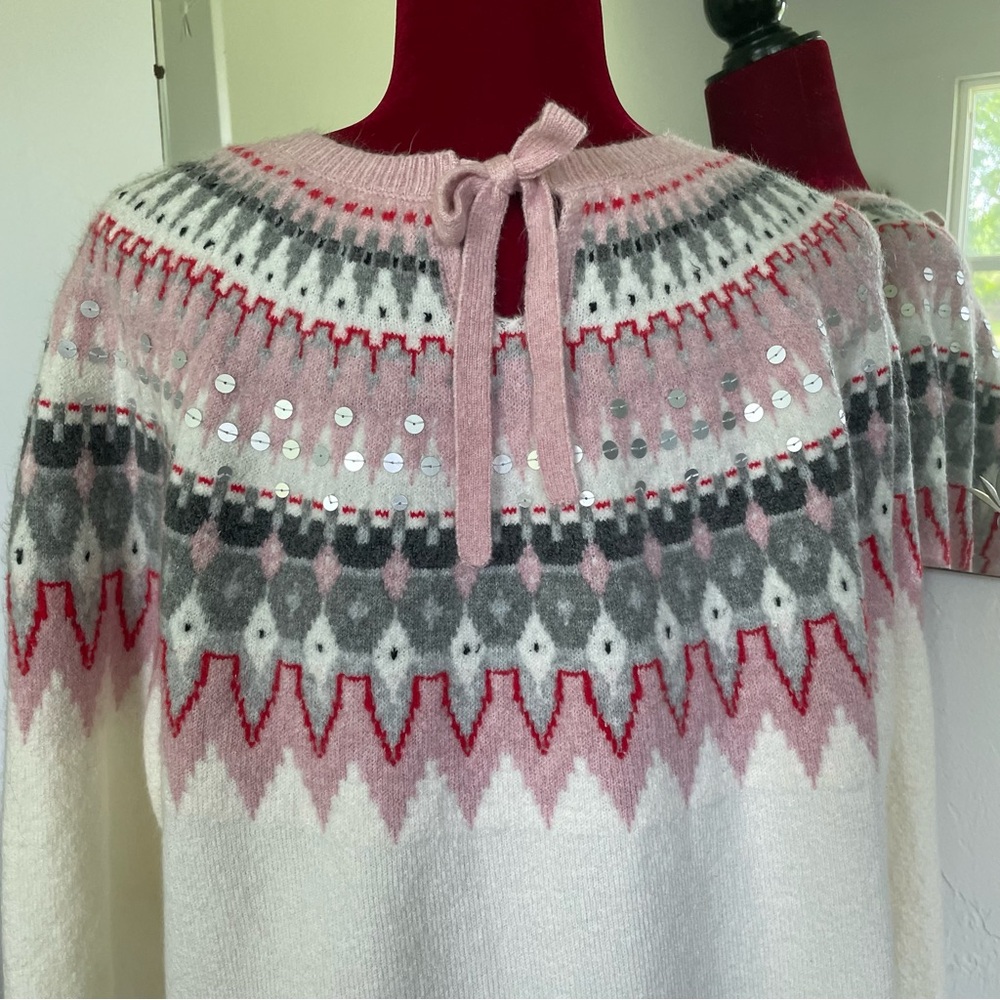 Talbots Acrylic Knit Sweater Pullover Precious Pink Black & Gray Size XL - Picture 7 of 9